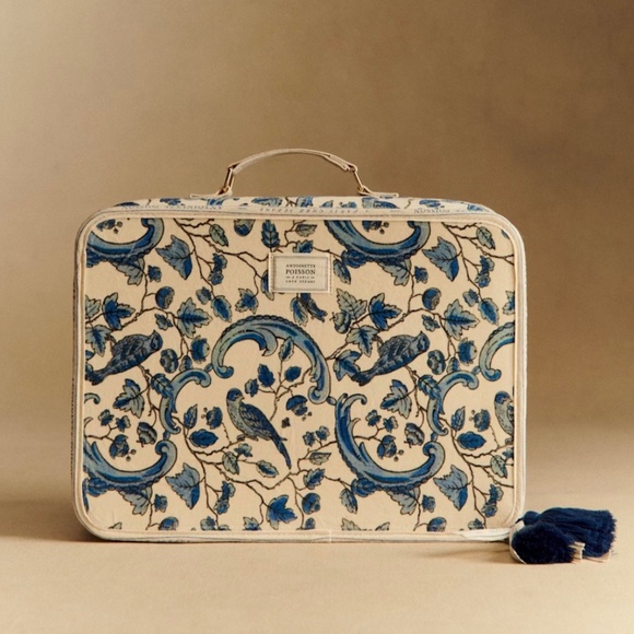 Sezane Handbags - Sézane x Antoinette Poisson Collab Blue Floral Bird Travel Bag/Suitcase